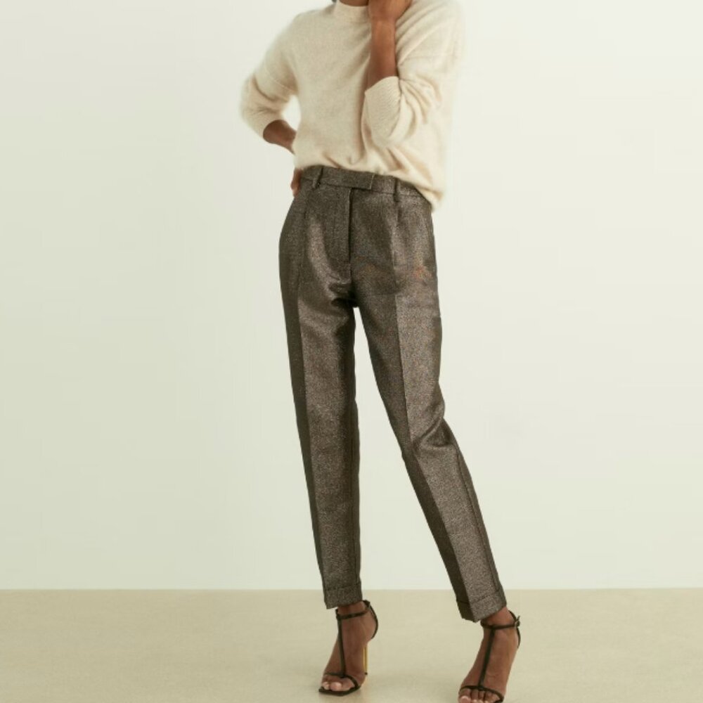 Reiss Sienna Sparkle Tapered-Leg Trousers- New with Tags - Size US 10 UK 14